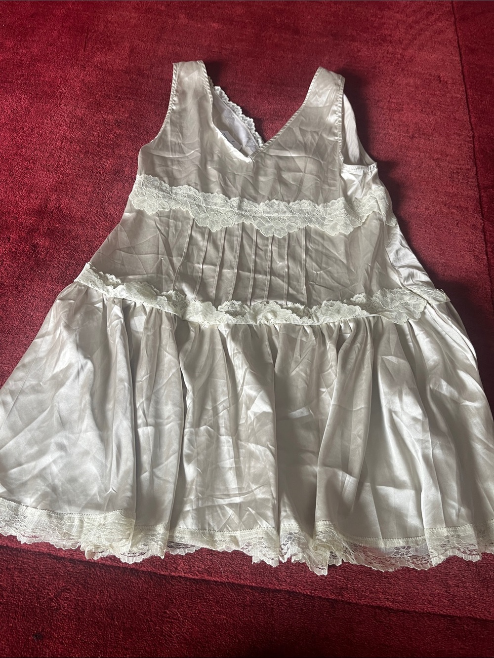 Natural Fiber Quality Mini Slip With Lace Dress Baby Green Y2K Vintage - Picture 10 of 10